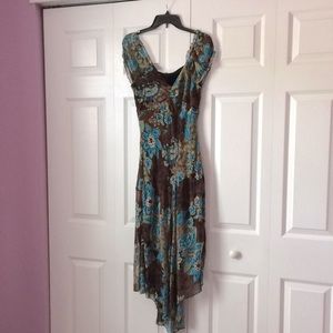 Midi dress with handkerchief hemline and sequins